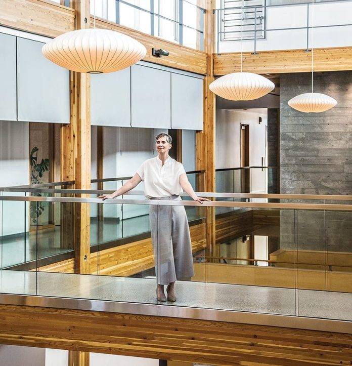 Erica Sangster at the D'AMBROSIO designed Reliable Controls' HQ in Victoria. Photo by Jeffrey Bosdet.