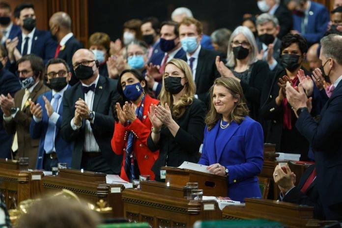 The Honourable Chrystia Freeland, Deputy Prime Minister and Minister of Finance, presents Budget 2022 in Ottawa on April 7, 2022. Photo: Flickr/pmtrudeau.